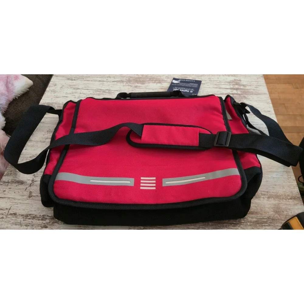 Lands' End Cool Blue Light-Up Messenger Bag Red Black Laptop Commuter B4C-MB
